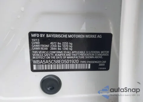 2014 BMW 528I из США, поврежденный, VIN WBA5A5C58ED501920